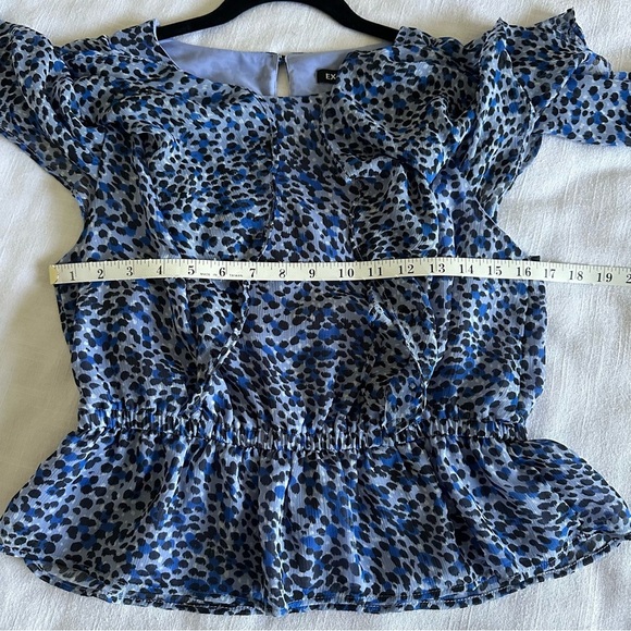 Express Leopard Animal Print Tiered Ruffle Peplum Womens Blue Top M Boho Chiffon - Picture 9 of 12